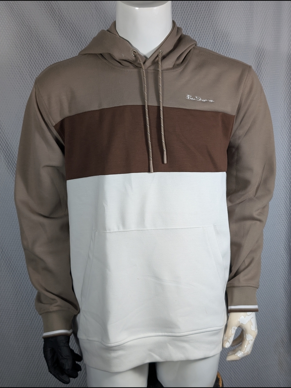 Ben Sherman Men's Colorblock Hoodie in Taupe, Brown & Cream